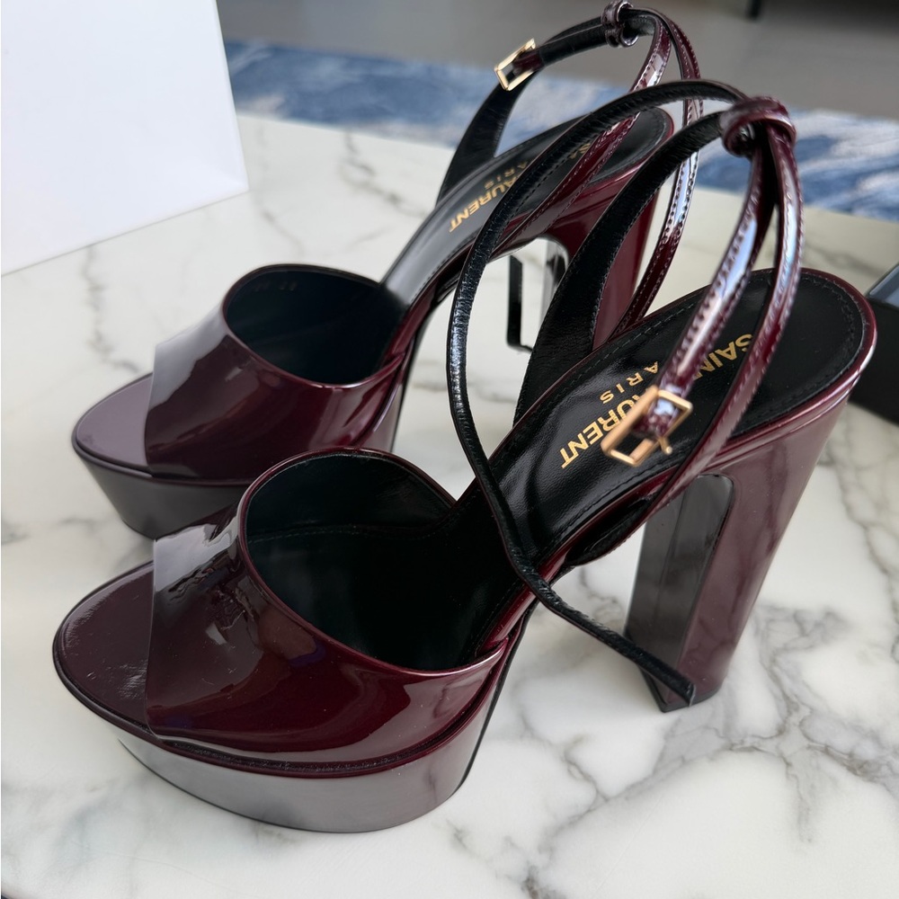 Saint Laurent Dark Red Platform Sandals - Picture 5 of 7
